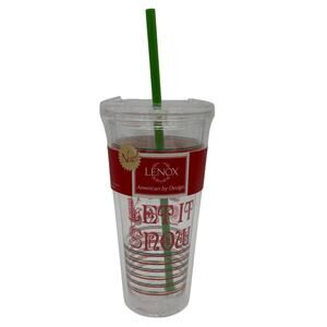 NEW Lenox Clear Plastic Travel Cup Let It Snow With Straw Made in USA 20 Oz.